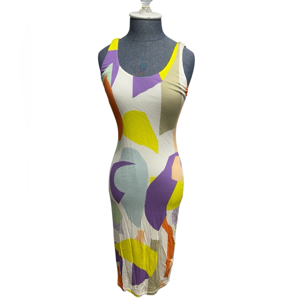 Alice & Olivia Geometric Collage Midi
Dress Cream Multi Size 2